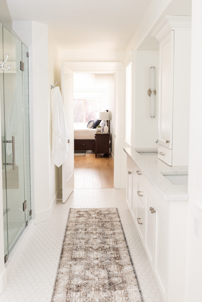 Traditional Bathroom with clear glass shower