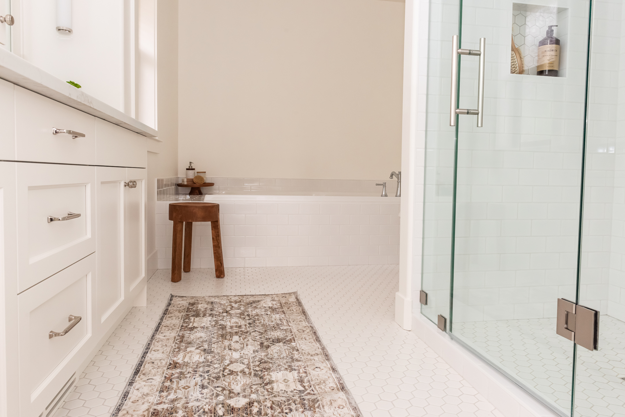 white bathroom with shower glass